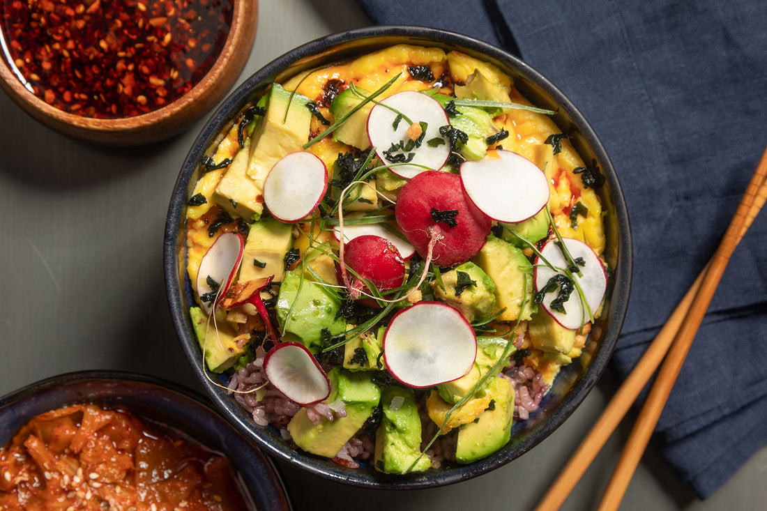 Richard Chang's Butter Shallot Rice with Chili Oil & Kimchi